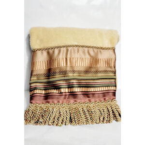 Vintage Croscrill Carrington Aqua Cotton Gold Fringed Trimmed Bath Towel